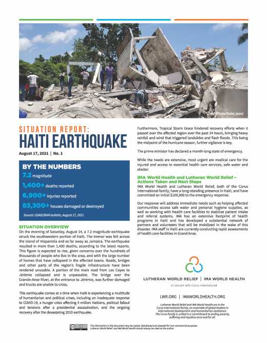 Situation Report: 2021 Haiti Earthquake No.1 